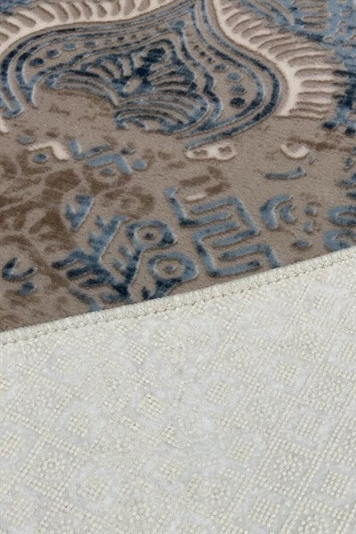 Mavi Renkli Altı Kaymaz Yıkanabilir Desenli Halı