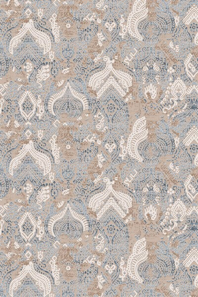 Mavi Renkli Altı Kaymaz Yıkanabilir Desenli Halı