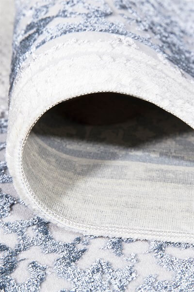 Mavi Bordürlü Parlak Yanar Dönerli Altı Kaymaz Makine Dokuma Halı