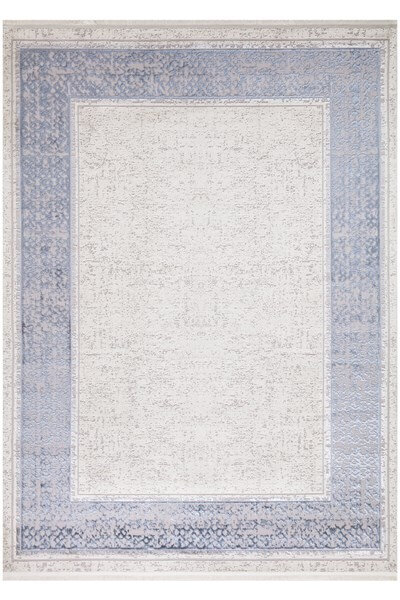 Mavi Bordürlü Parlak Yanar Dönerli Altı Kaymaz Makine Dokuma Halı