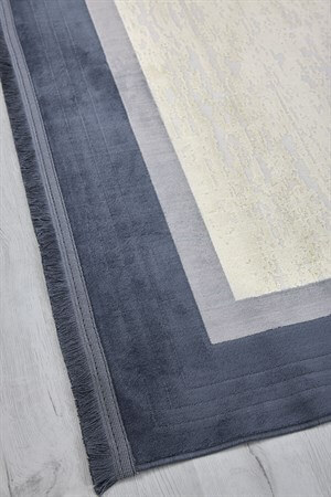 Mavi Çerçeveli Tabanı Kaymaz Toz Toplamaz Makine Dokuma Halı