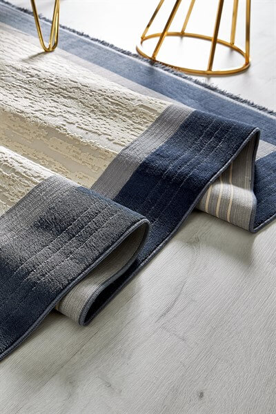 Mavi Çerçeveli Tabanı Kaymaz Toz Toplamaz Makine Dokuma Halı