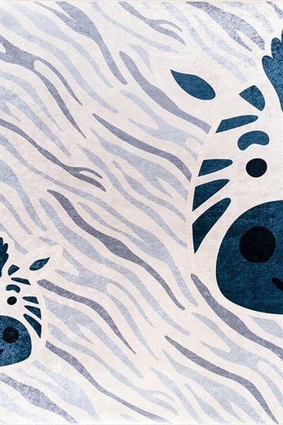 Mavi Zebra Desenli Çocuk Odası Halısı-4001