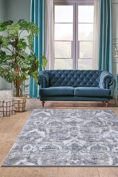 Mavi Renkli Füme Plus Parlak Kaymaz Yıkanabilir Halı