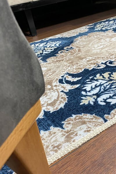 Mavi Renkli Kaymaz Taban Yıkanabilir Halı