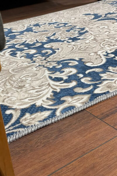 Mavi Renkli Kaymaz Taban Yıkanabilir  Halı