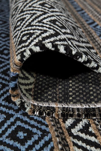 Mavi Renkli Kaymaz Tabanlı Yıkanabilir Makine Dokuma Kilim