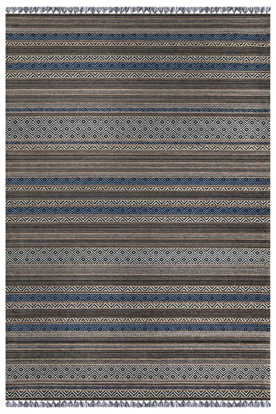 Mavi Renkli Kaymaz Tabanlı Yıkanabilir Makine Dokuma Kilim