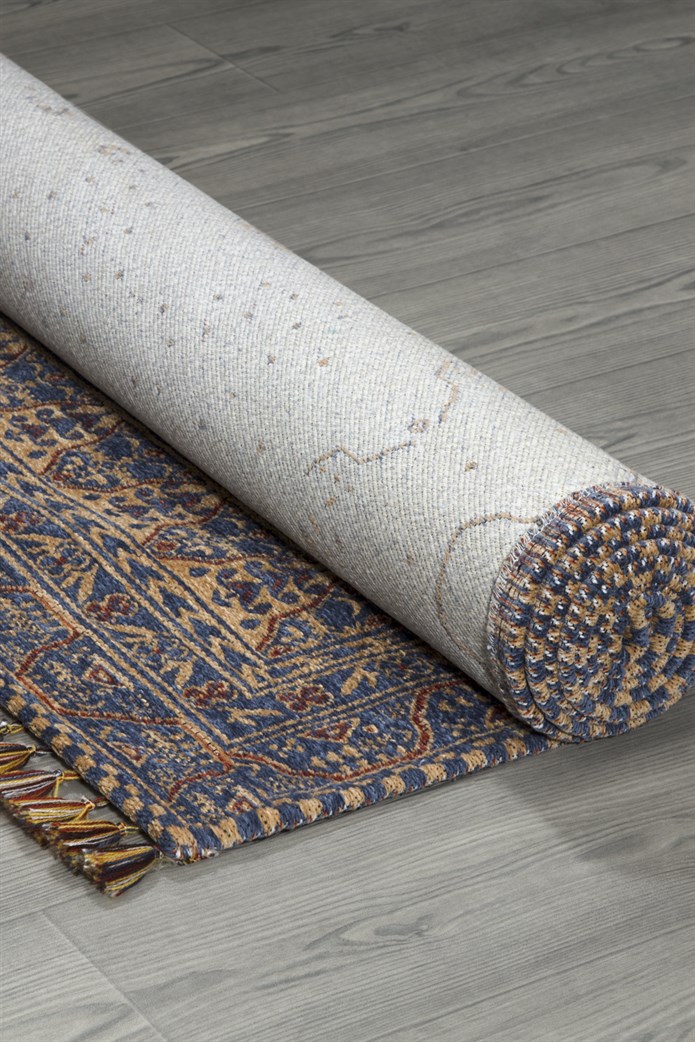 Mavi Renkli Afgan Tarzı Altı Kaymaz Yıkanabilir Şönil Kilim