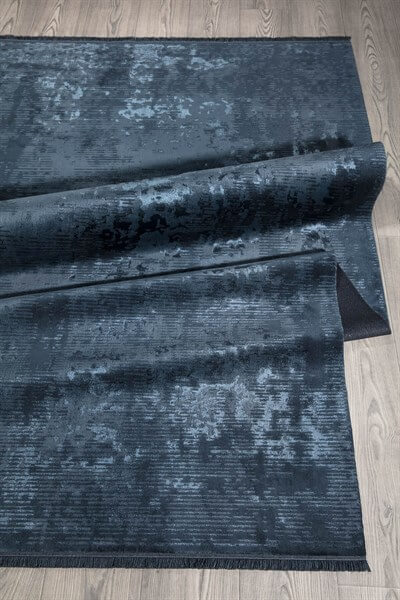 Mavi Rengi Vintage Bambu Altı Kaymaz Makine Dokuma Halı