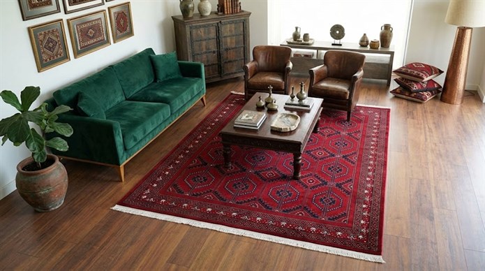 NAKIŞ Serisi Kırmızı Zeminli Geometrik Motifli Şık Salon Halısı | AF316 RED