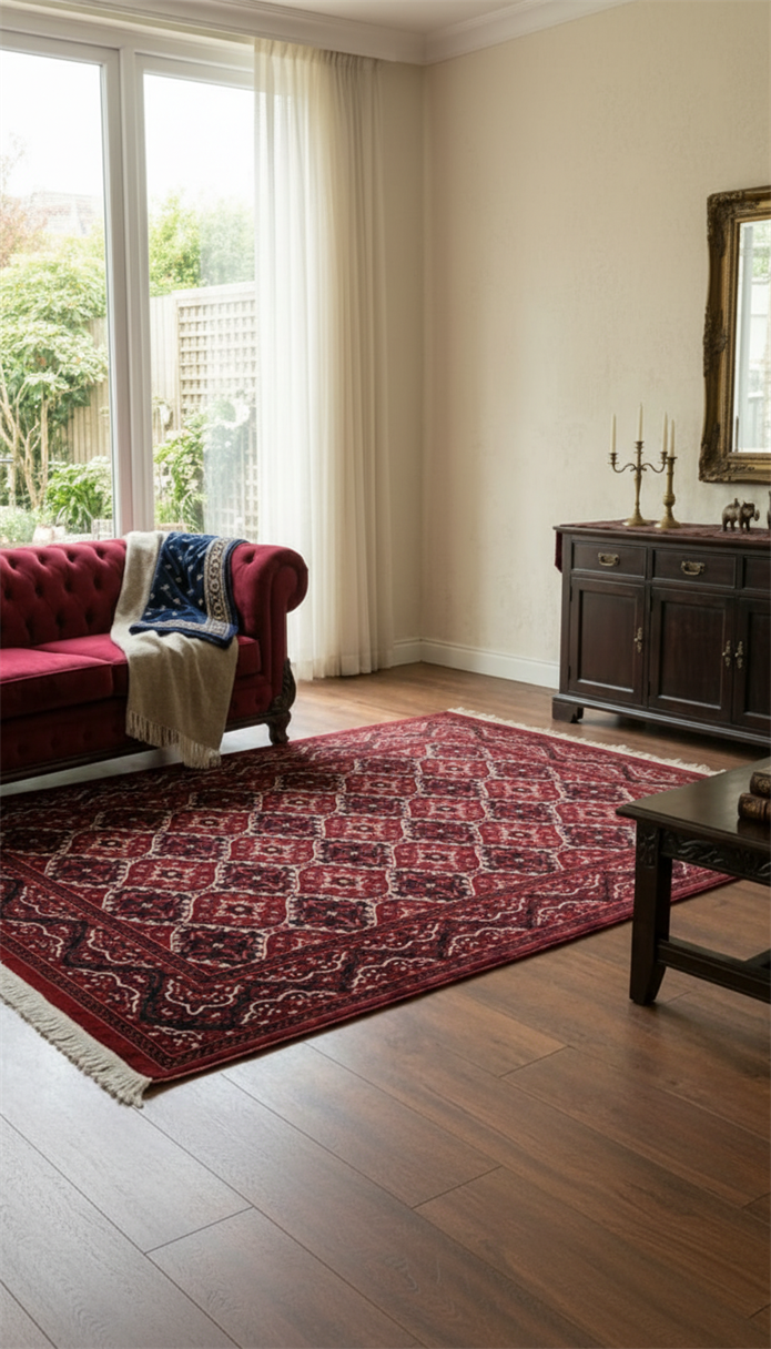 NAKIŞ Serisi Kırmızı Zeminli Klasik Motifli Şık Salon Halısı | AF308 RED