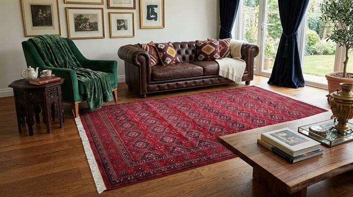 NAKIŞ Serisi Kırmızı Zeminli Klasik Motifli Şık Salon Halısı | AF320 RED