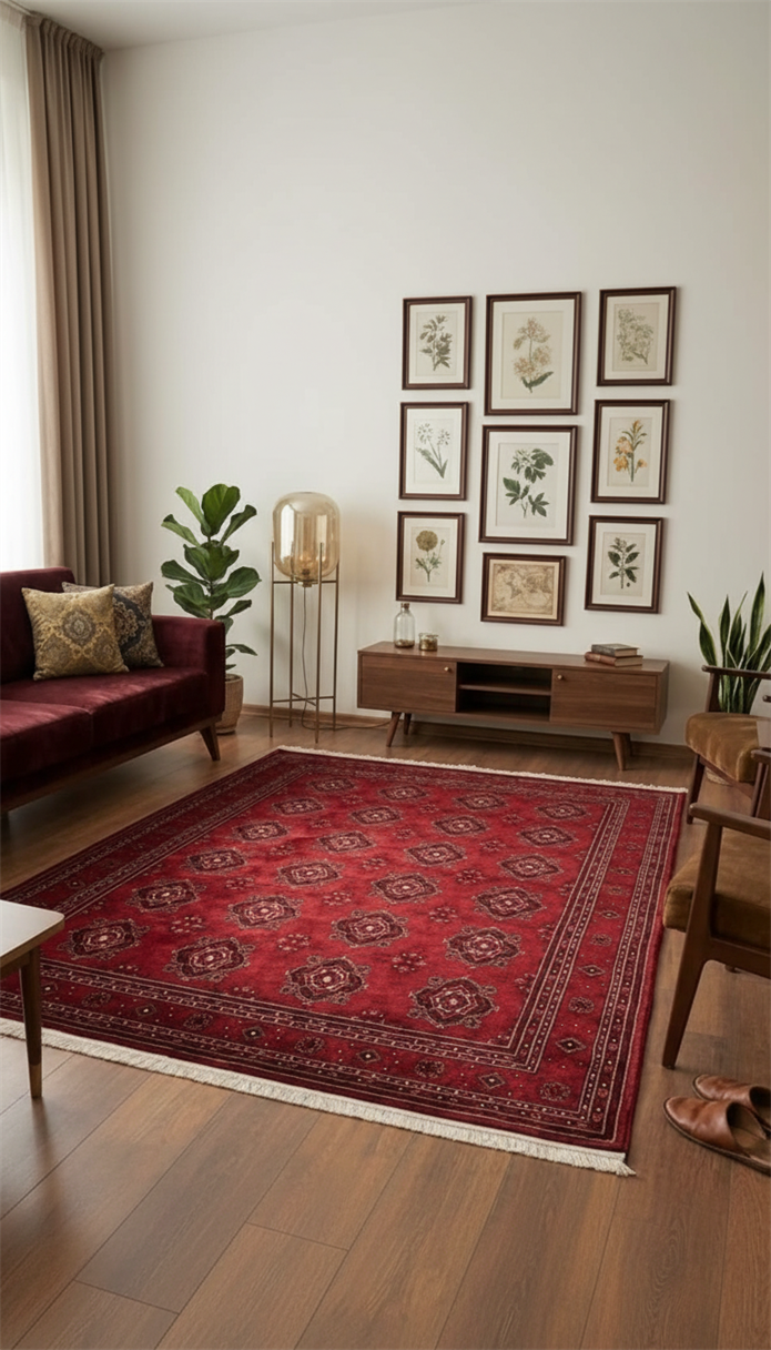 NAKIŞ Serisi Kırmızı Zeminli Motifli Şık Salon Halısı | AF304 RED