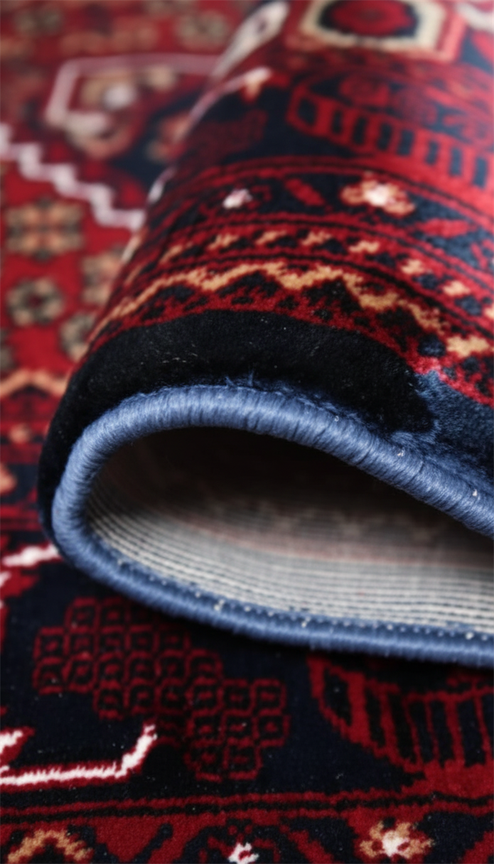 NAKIŞ Serisi Lacivert Bordürlü Kırmızı Motifli Şık Salon Halısı | AF306 NAVY