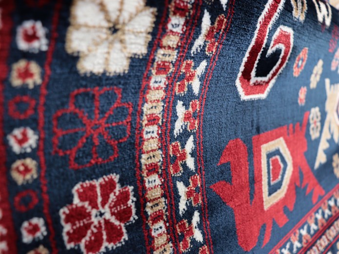 NAKIŞ Serisi Lacivert Kırmızı Etnik Motifli Şık Salon Halısı | AF314 NAVY