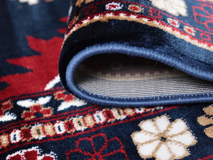 NAKIŞ Serisi Lacivert Kırmızı Etnik Motifli Şık Salon Halısı | AF314 NAVY