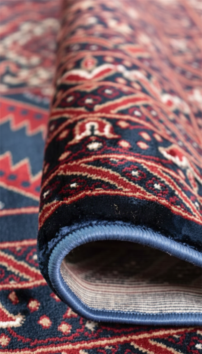 NAKIŞ Serisi Lacivert Kırmızı Geometrik Motifli Şık Salon Halısı | AF316 NAVY