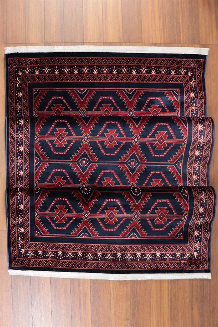 NAKIŞ Serisi Lacivert Kırmızı Geometrik Motifli Şık Salon Halısı | AF316 NAVY