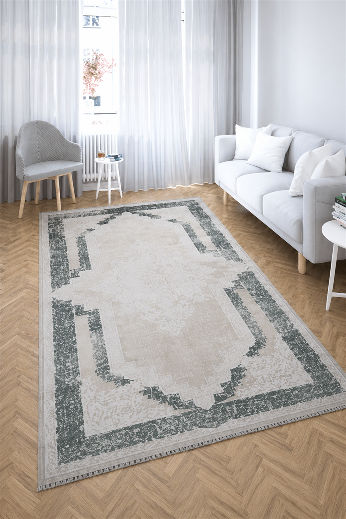 Nostalji Seri Çerçeveli Klasik Motifli Altı Kaymaz Makine Dokuma Halı | 13481
