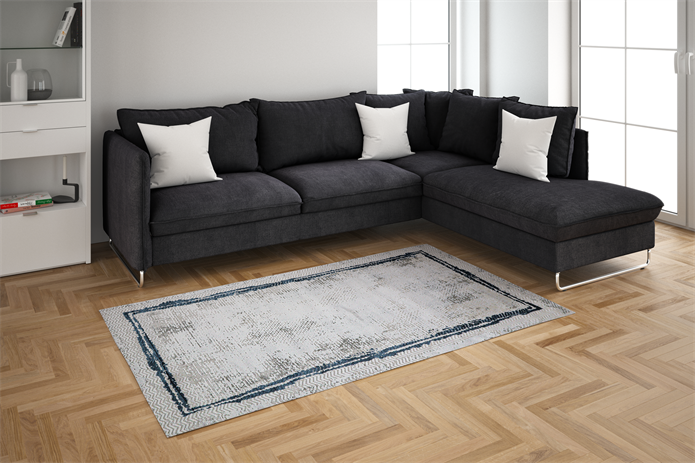 Nostalji Seri Çerçeveli Krem Lacivet Altı Kaymaz Makine Dokuma Halı | 13635