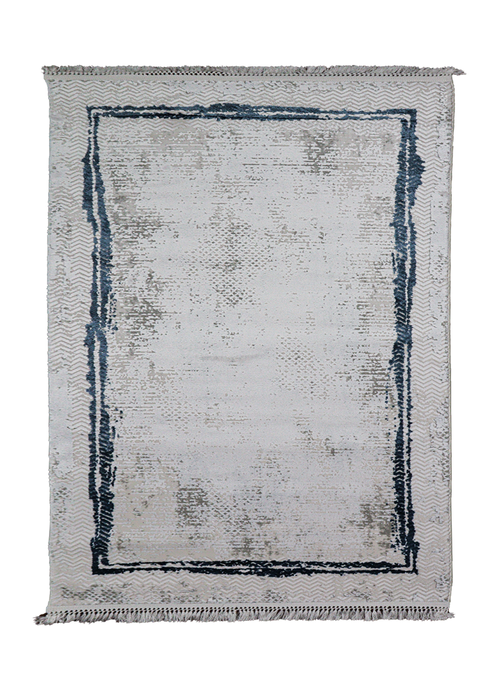 Nostalji Seri Çerçeveli Krem Lacivet Altı Kaymaz Makine Dokuma Halı | 13635