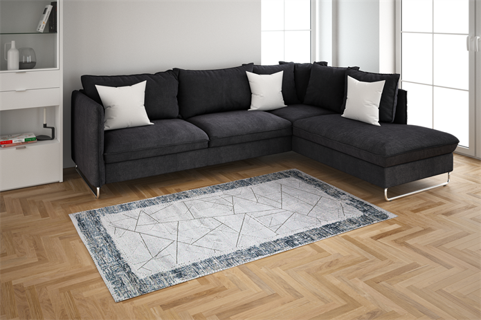 Nostalji Seri Çerçeveli Lacivet Altı Kaymaz Makine Dokuma Halı | 13634