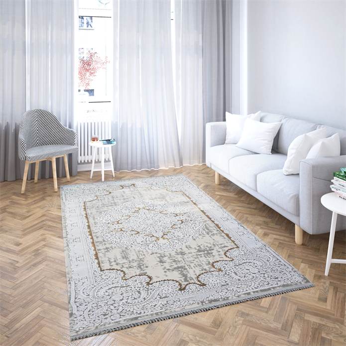Nostalji Seri Gold Klasik Motifli Altı Kaymaz Makine Dokuma Halı | 13418