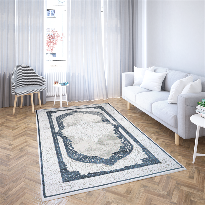 Nostalji Seri Lacivert Klasik Motifli Altı Kaymaz Makine Dokuma Halı | 13632