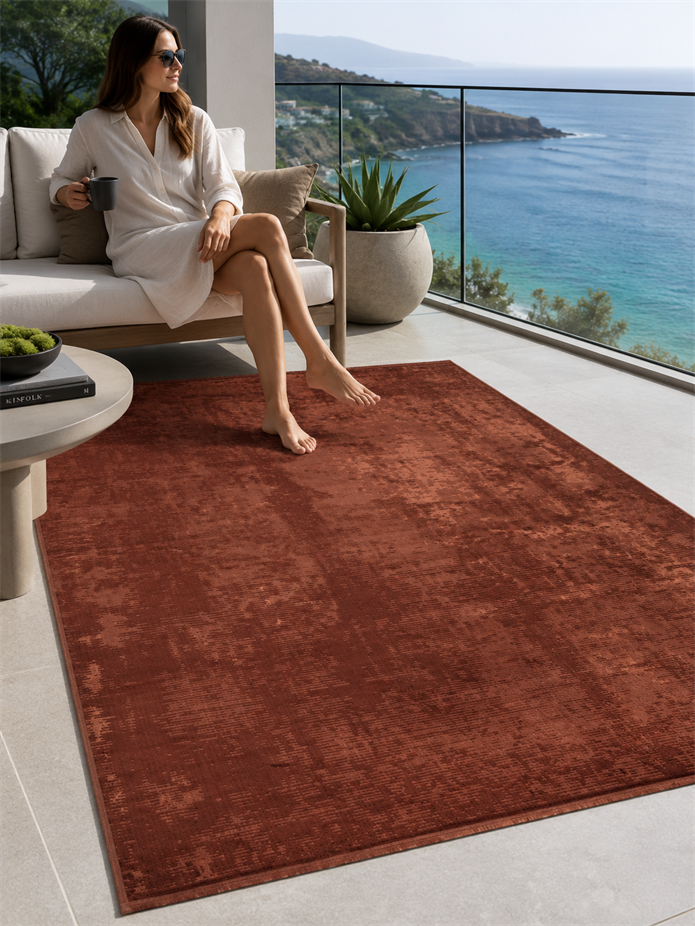 Oranj Rengi Vintage Bambu Altı Kaymaz Makine Dokuma Halı