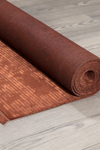 Oranj Rengi Vintage Bambu Altı Kaymaz Makine Dokuma Halı