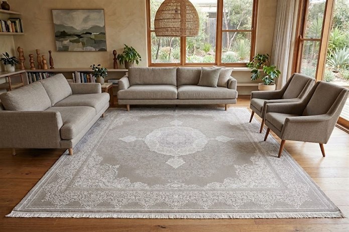 PARLA Serisi Göbek Motifli Krem Bej Halı | LZ193A