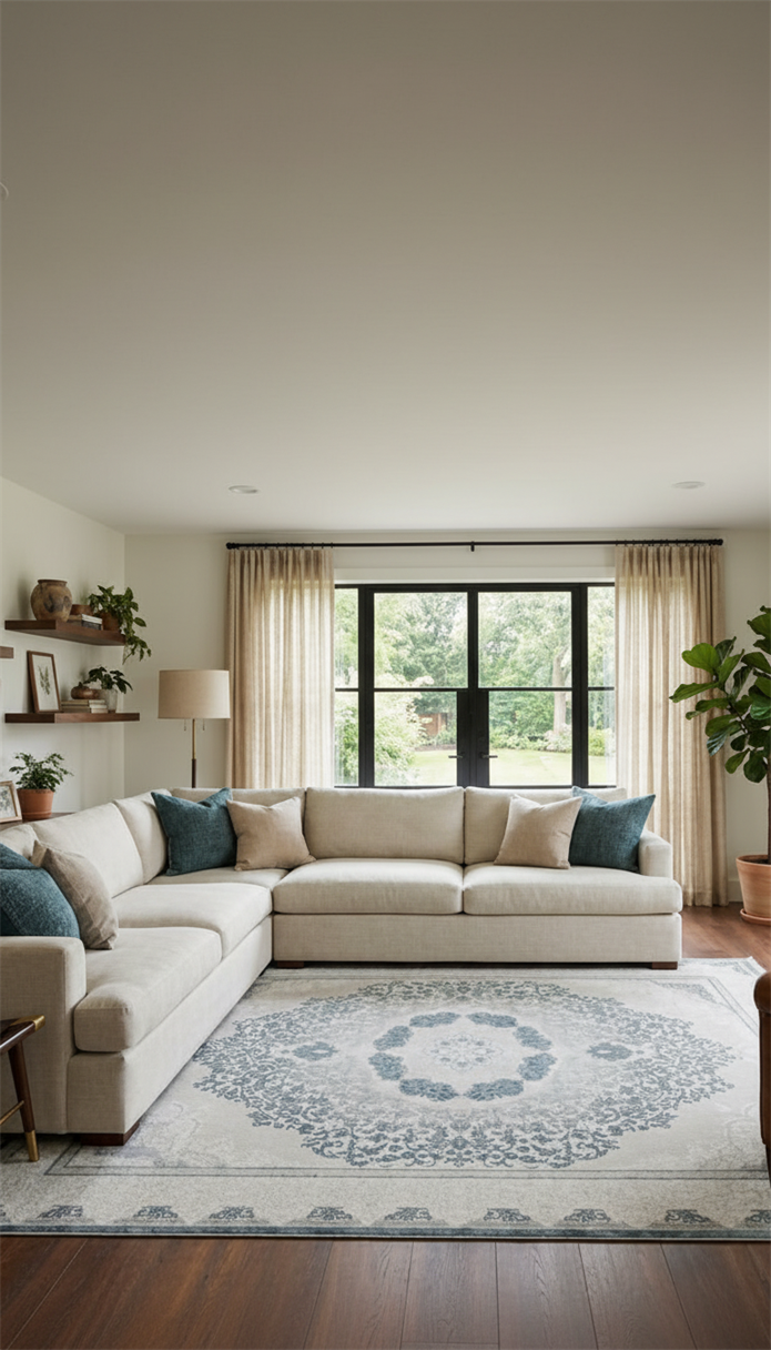 PARLA Serisi Klasik Göbekli Çerçeve Desenli Gri Mavi Halı | LZ193A