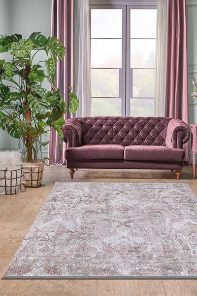 Pembe Renkli Füme Plus Parlak Kaymaz Yıkanabilir Halı