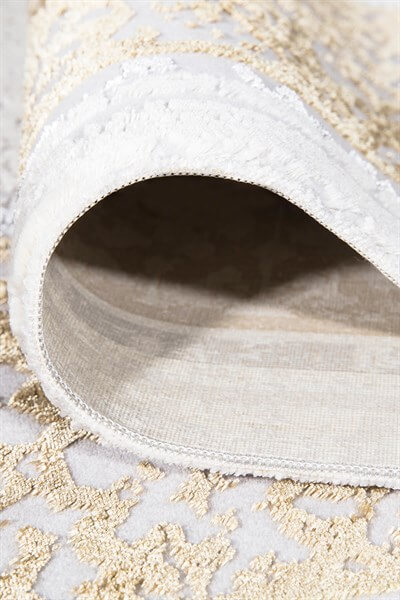 Sarı Bordürlü Parlak Yanar Dönerli Altı Kaymaz Makine Dokuma Halı Point Plus