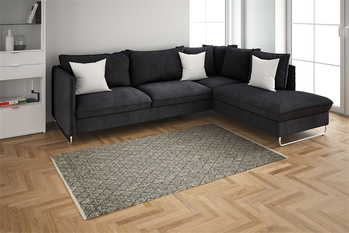 Sema Serisi Baklava Desen Gri Yanar Dönerli Altı Kaymaz Makine Dokuma Halı -2002