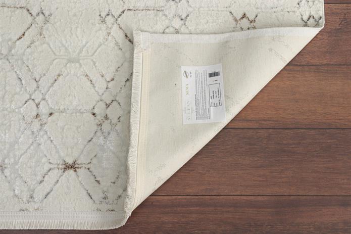 Sema Serisi Baklava Desen  Krem Yanar Dönerli Altı Kaymaz Makine Dokuma Halı-2000