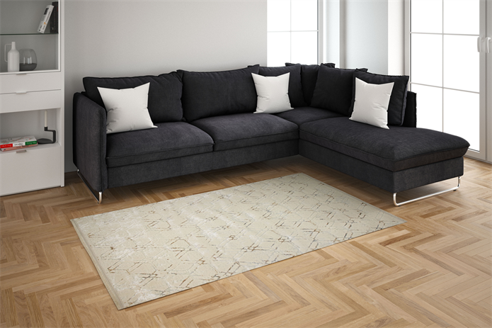 Sema Serisi Baklava Desen  Krem Yanar Dönerli Altı Kaymaz Makine Dokuma Halı-2000