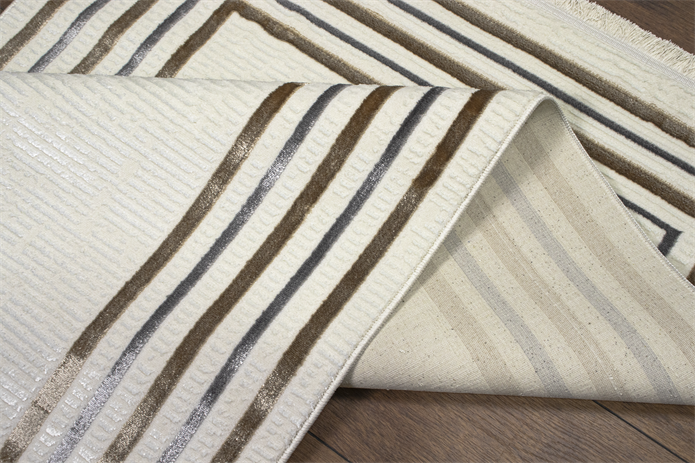 Sema Serisi Çerçeveli Krem Kahve Yanar Dönerli Altı Kaymaz Makine Dokuma Halı | 2018