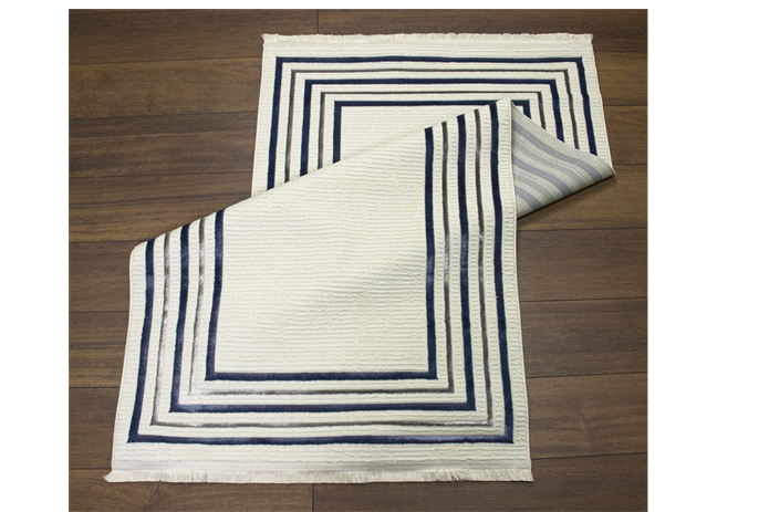 Sema Serisi Çerçeveli Krem Mavi Yanar Dönerli Altı Kaymaz Makine Dokuma Halı | 2017