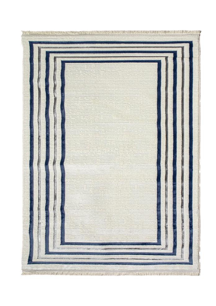 Sema Serisi Çerçeveli Krem Mavi Yanar Dönerli Altı Kaymaz Makine Dokuma Halı | 2017