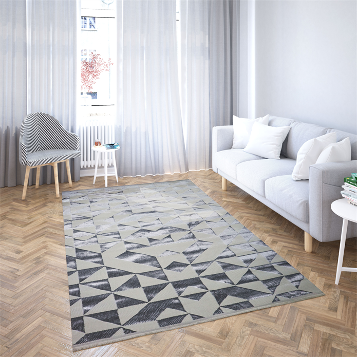 Sema Serisi Krem-Gri-2005- Yanar Dönerli Altı Kaymaz Makine Dokuma Halı 