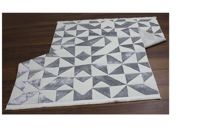 Sema Serisi Krem-Gri-2005- Yanar Dönerli Altı Kaymaz Makine Dokuma Halı 