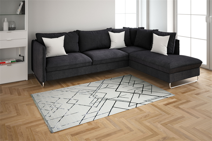 Sema Serisi Krem-Gri Yanar Dönerli Altı Kaymaz Makine Dokuma Halı-2004