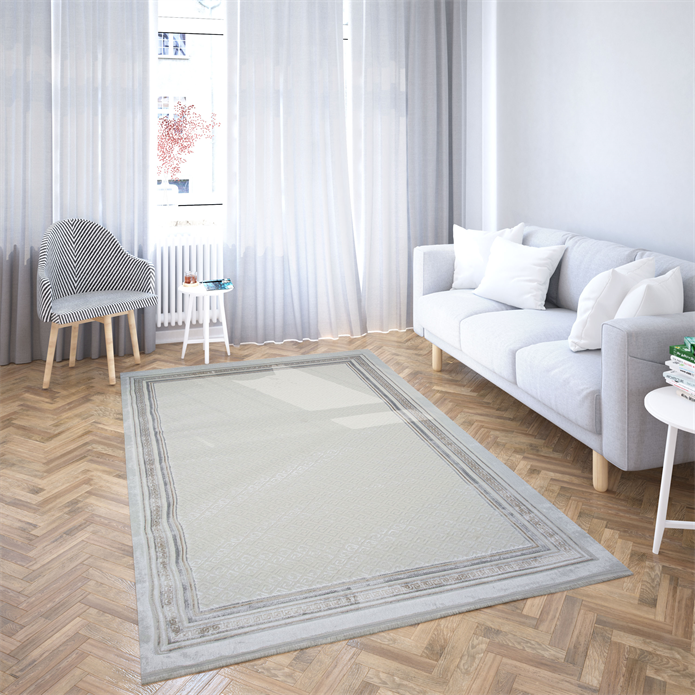 Sema Serisi Krem-Vizon Çerçeve Yanar Dönerli Altı Kaymaz Makine Dokuma Halı | 2010