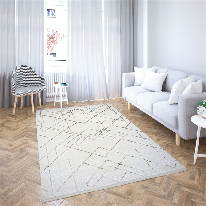 Sema Serisi Krem-Vizon Yanar Dönerli Altı Kaymaz Makine Dokuma Halı-2003