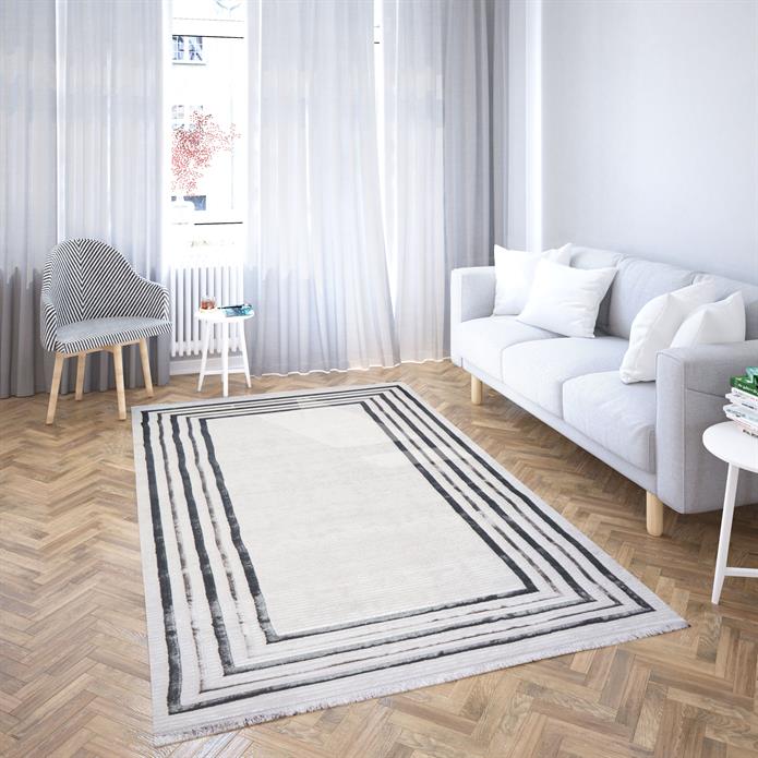 Sema Serisi Siyah Çerçeveli Yanar Dönerli Altı Kaymaz Makine Dokuma Halı | 2019