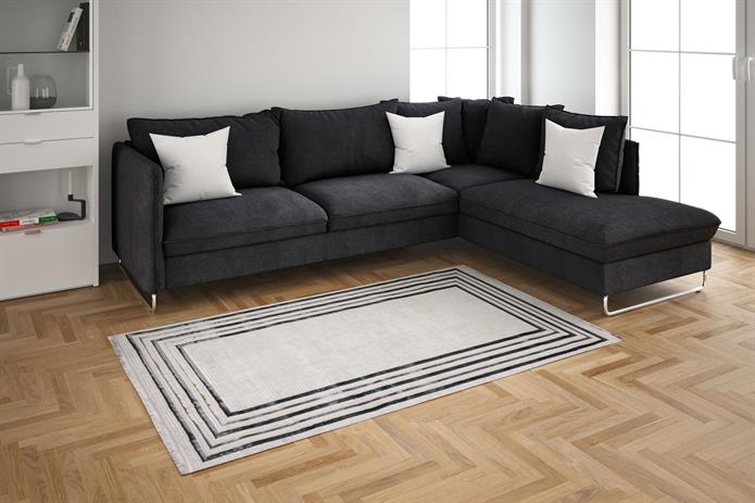 Sema Serisi Siyah Çerçeveli Yanar Dönerli Altı Kaymaz Makine Dokuma Halı | 2019