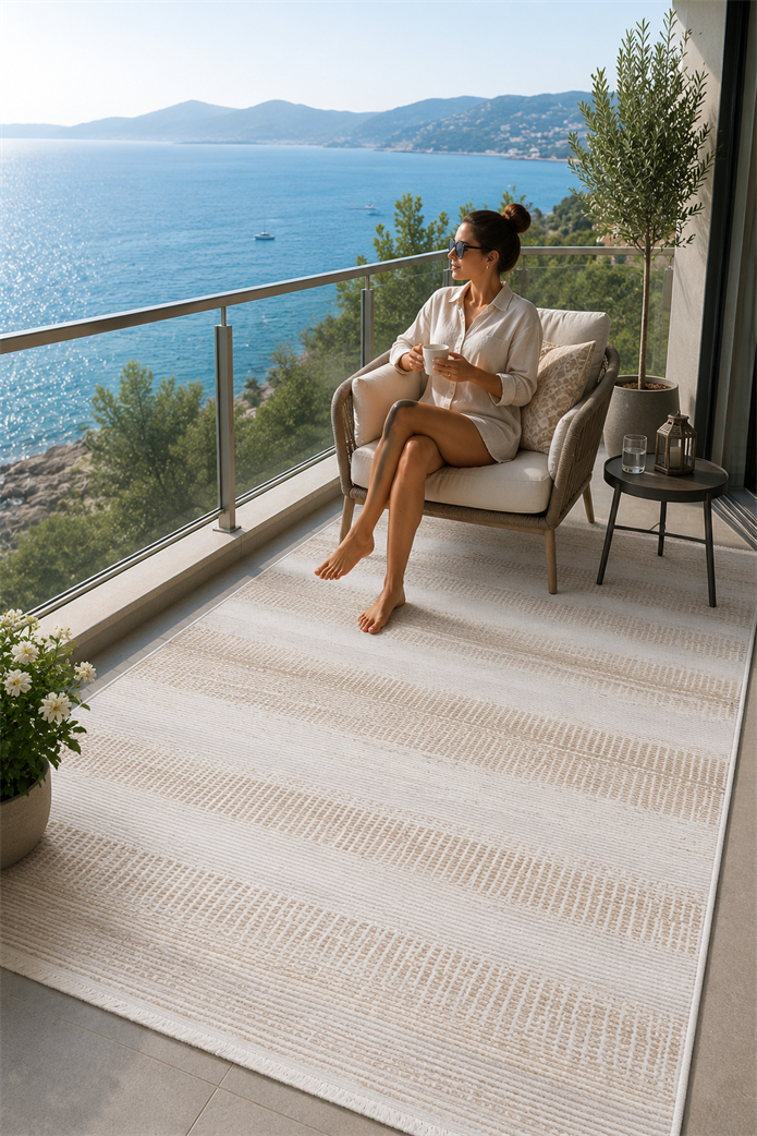Siena Çizgili Modern Halı SF405 Krem & Vizon | Sultan Halı