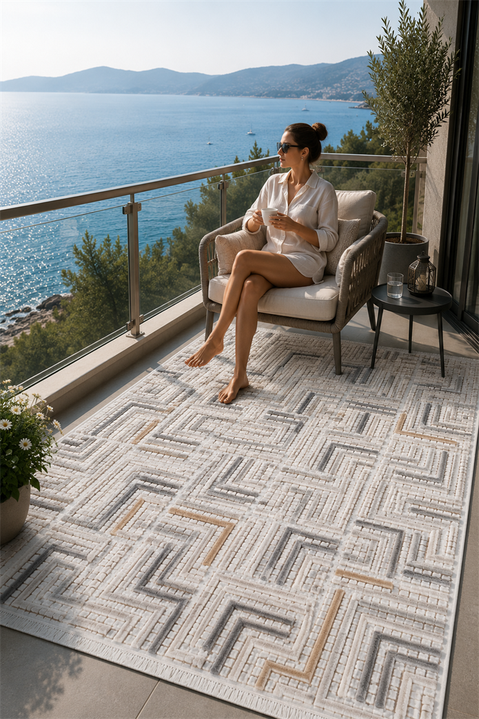 Siena Çizgili Modern Halı SF406 Gri & Vizon | Sultan Halı